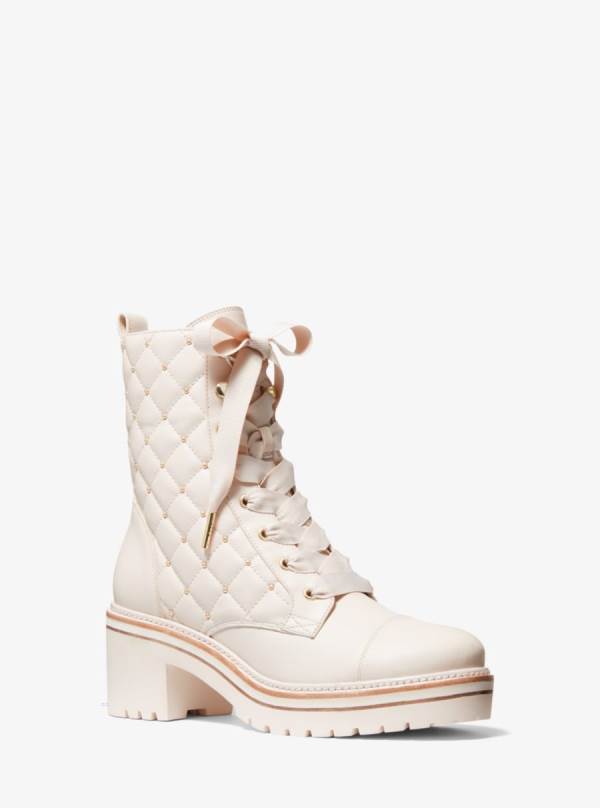 Damske Bojové topánky Michael Kors Tilda Quilted Leather Krém - Topanky Michael Kors Levně | YFHDC-1439